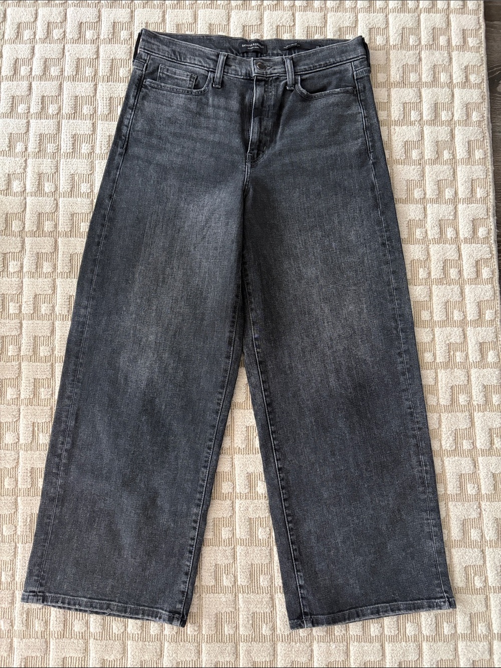 Banana Republic High-Rise Wide-Leg Black Denim Crop. Size 29, inseam 28”